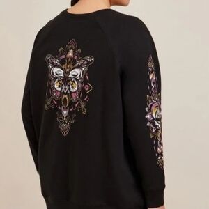 Torrid Black Supersoft Sweatshirt with Mandala Butterfly Graphics, Size 00 (E13)
